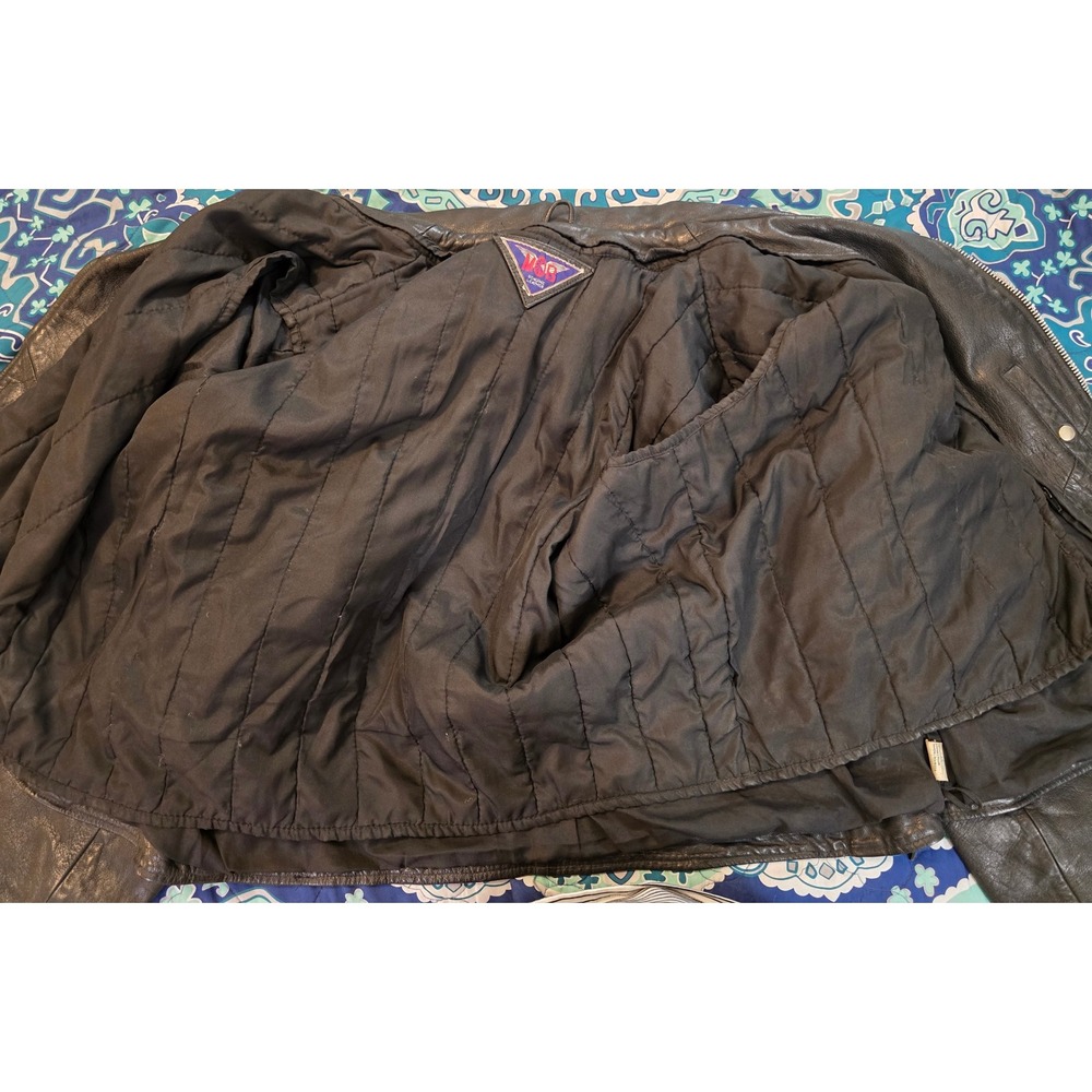Vintage MOB 5XL Black Leather Motorcycle Biker Jacket Belted Lace Heavyweight - Picture 10 of 15